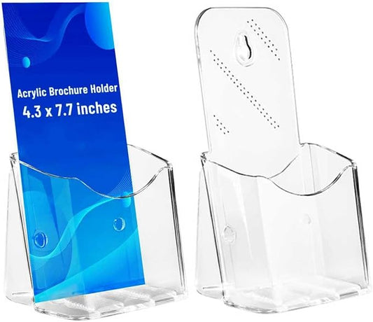 2 Pack 4x9 Inches Brochure Display Stand,Acrylic Pamphlet Holder Stand Wall Mount/Countertop,Clear Plastic Trifold Rack Card Holders Organizer for Display Flyer,Document,Literature,Post Card