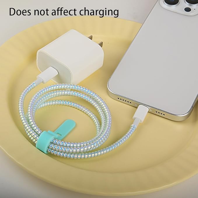 4pcs 1.6M(5.25FT) Spiral Cable Protector, Multicolor Suitable for Most Phone/Pad/Laptop USB Wire Cord Savers Protection Cover Anti-Break Wrap Charger Data Line Cables Sleeves, Laser Blue