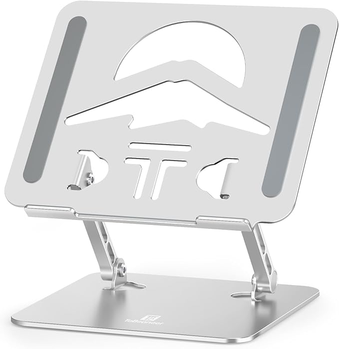 Laptop Stand Adjustable Laptop Holder for Desk, Foldable Laptop Riser Portable Computer Stand Compatible with MacBook, Lenovo, HP and All Laptops up to 16 inches Silver
