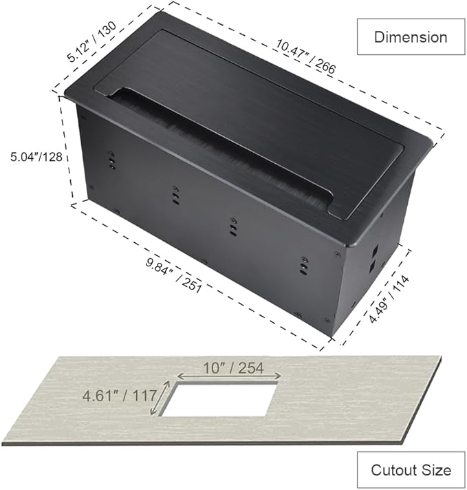Tabletop Multimedia Connectivity Box with 4 AC Power+2 HDMI+2 RJ45+1 USB3.0 Port +1 USB-C +2 Audio with 5.58ft Power Cord for Conference Room (Black)
