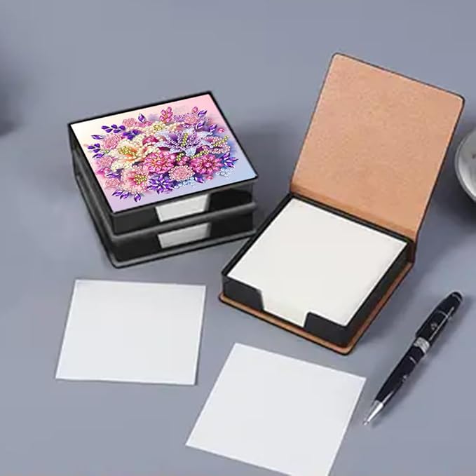 FRANDEK Flowers Creative Diamond Art Desk Organizer, DIY PU Note Box with 160 Sheets, All-in-One Gift Set for Craft Lovers, Elegant Mosaic Kits for Home & Office