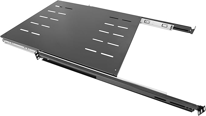1U Sliding Shelf Tray 19in Mount Keyboard Shelf Tray, Adjustable Depth 23.75 to 34in Sliding Tray for Server Rack/Cabinet Steel Pull Out Drawer for Racks 240LBS Weight Capacity(SLD-1U23.75-34)