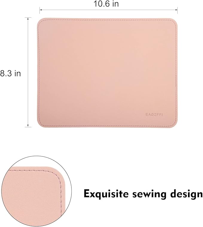 Double-Sided PU Leather & Cork Mouse Pad with Coaster – Reversible, Non-Slip, Stitched Edges for Office & Home, 8x11 Inches,(Pink)