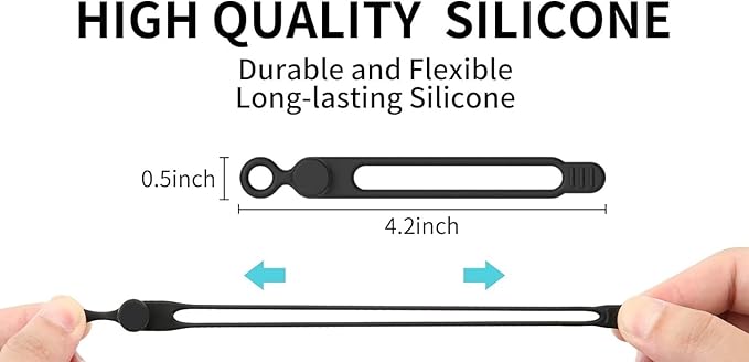Set of 6 White Silicone Cable Straps Organizer, Wire Management Ties for Bundling Phone Charger Cables, Earphones, Computer Cords, Organize Home Office (White6)