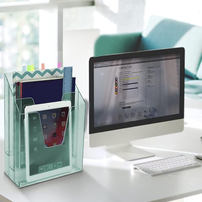 Acrimet Vertical Triple File Folder Holder Organizer, File Sorter (Plastic) (Clear Green Color)