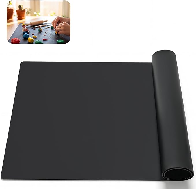 Large Crafting Silicone Mat, 24"x36" x1.5MM Inch Artist Work Mat for Jewelry Making, Epoxy Resin, Painting, Scrapbooking, Heat Resistant Nonstick Surface and Table Protector for DIY, Black