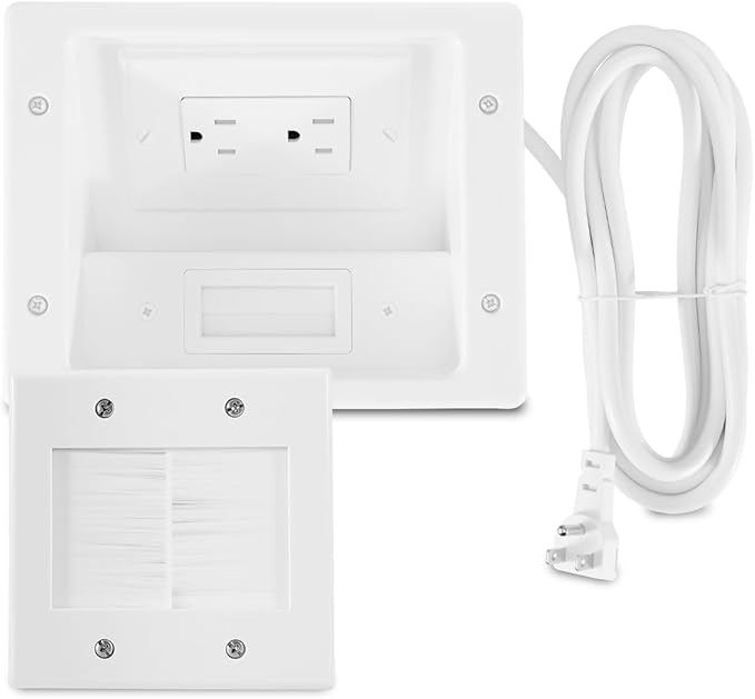 in Wall Cable Concealer Kit with Recessed TV Outlet Box 2 Hole Socket, 9ft Cord, Cable Management Kit with TV Cable Management, HDMI Cables and Home Theater Systems