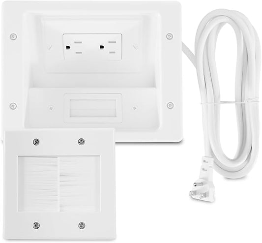 in Wall Cable Concealer Kit with Recessed TV Outlet Box 2 Hole Socket, 9ft Cord, Cable Management Kit with TV Cable Management, HDMI Cables and Home Theater Systems