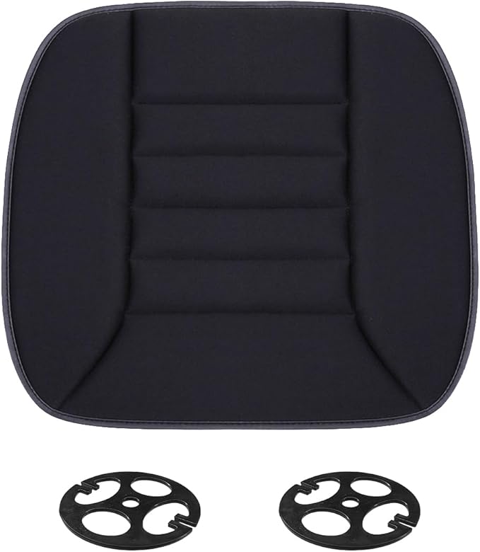Car Seat Cushion Pad, Memory Foam Automotive Butt Cushion with Non-Slip Silicone Bottom, Breathable Driver Seat Protector for Vehicle, Home and Office Chairs (Black)