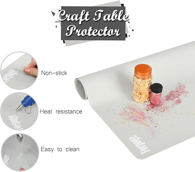 Foepoge Extra Large Silicone Sheet for Crafts 27.9''x20'', Nonstick Silicon Mat for Jewelry Making, Epoxy Resin Painting Pad, Nail Art Mat for Table, Waterproof Heat Resistant Placemat - Gray