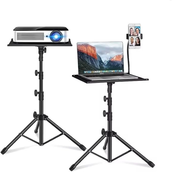 Adjustable Laptop Stand Tripod with Phone Mount, Height 25.6-63 inches, Non-Slip Tray, 33 lb Capacity, Black