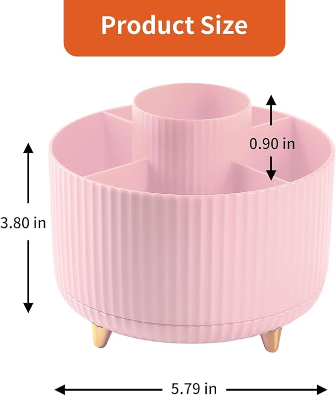 Pencil Pen Holder for Desktop, 360 Degree Rotating Pencil Holder for Desk Organizer, 5 Slots Rotating Desk Pen Organizer for Office School Home, Pink
