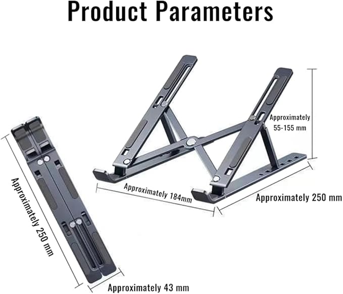 Desktop Laptop Stand, iPad Stand, Aluminum Alloy, Portable Foldable, 7 Level Adjustable, Ergonomic, Suitable for Laptops Up to 18 Inches, Easily Put it in Bag and use it Anywhere (1, Black)