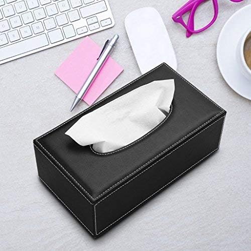 PU Leather Tissue Box Holder, Tissue Box Holder Business Black，Rectangular Napkin Holder Pumping Paper Case Dispenser for Home Office Car Automotive Decoration (9.44 * 4.72 * 3.74inch Black)