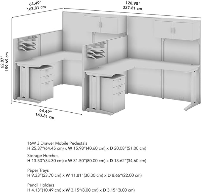 Bush Business Furniture Office in an Hour 2 Person L Shaped Cubicle Desks with Storage, Drawers, and Organizers in Pure White