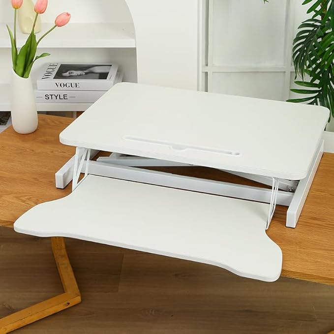 Instant Ergonomic Standing Desk Converter - 32" Wide, No Assembly, Sit-Stand Workstation for Pain Relief & Productivity (White)