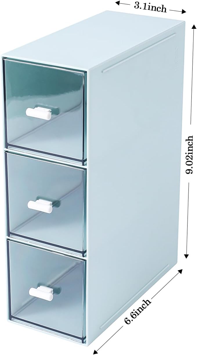 MILULUGO Plastic 3 Drawer Organizer for Cosmetic Storage, Desk Organizer, Makeup Organizer for nail polish, Lipstick, Brushes, Jewelry, Skincare, Bathroom Organization Boxes - Blue