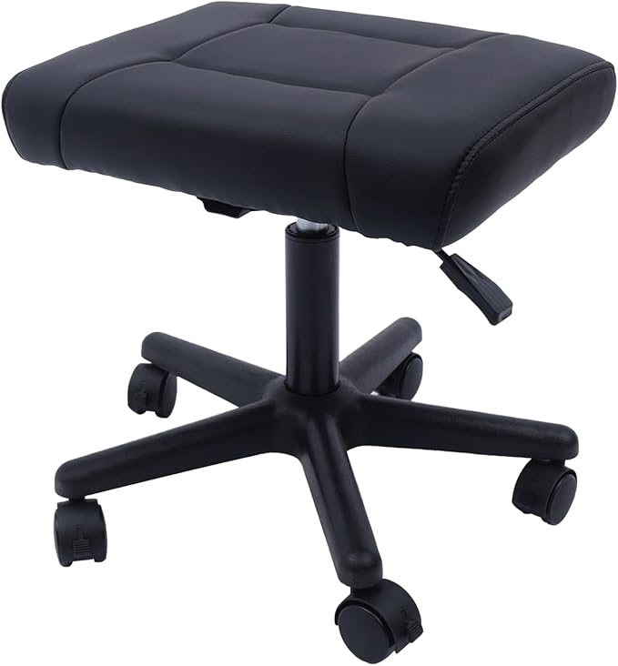 Footrest Stool Under Desk with Wheels, Adjustable Height Ergonomic Square Rolling Stool, Mobile Footrest with 360°Wheels for Home Office