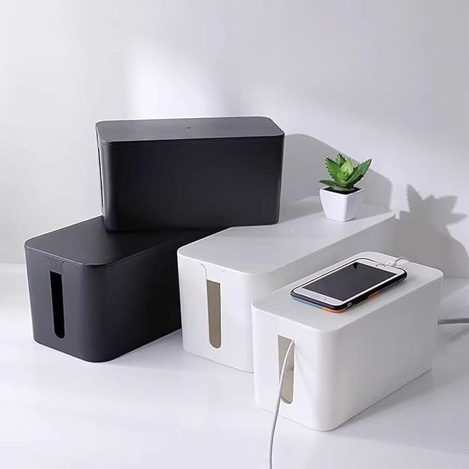 Cable Management Box Power Supply Hub Socket Storage Cable Box Wire Organizer with Cable Ties Cord Organizer Suitable for Living Room,Study and Office (White, Small)