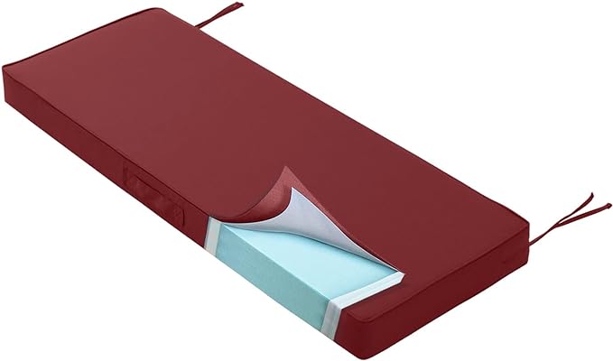 Outdoor Bench Cushion Waterproof with Memory Foam,Patio Bench Cushions for Outdoor/Indoor Furniture Porch Swing Cushion with Handle and Adjustable Strap,Burgundy Red,48x18 Inch