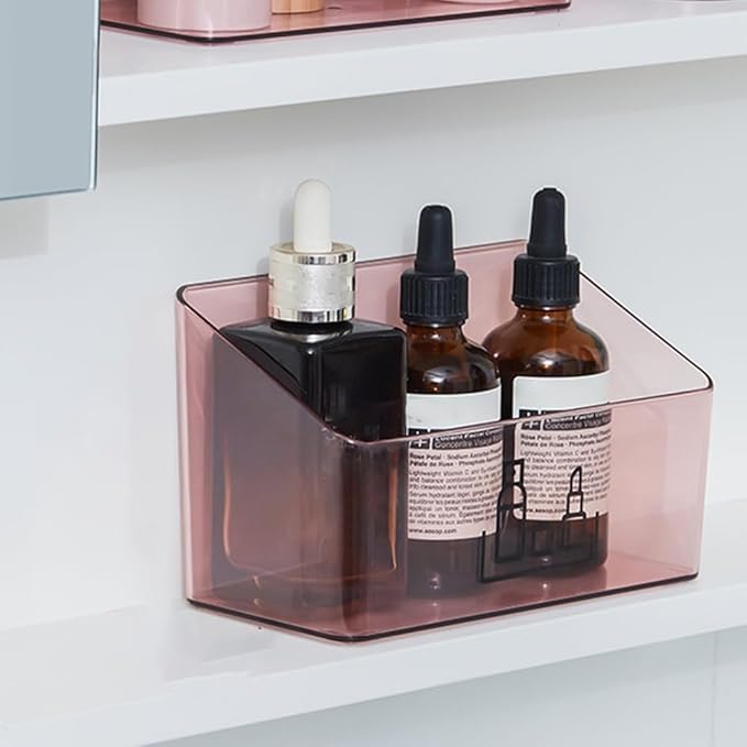 Pink Plastic Cosmetic Organizer Multiple Functions Desk Storage Box Bathroom Desktop Makeup Jewelry Organizer Supplies