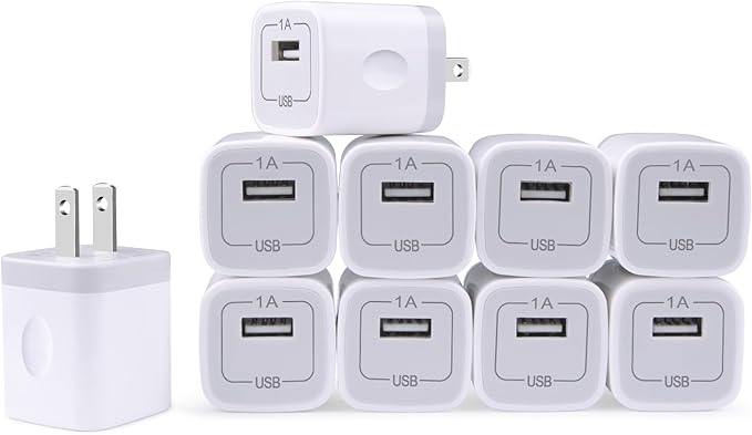 Charging Block for iPhone,Charger Box,USB Cube, NonoUV 10-Pack Single Port Wall Charger 1A/5V USB Outlet Plug Adapter Power Bricks for iPhone 16e 16 15 14 13 12 11 Pro SE XR XS X 8 7 6, iPad, Samsung