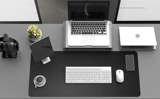 JOYACCESS Black Mouse Pad, J Double Sided Office Mouse Pad,Waterproof Leather Desk Pad Protector,Desk Writing Pad, Non-Slip Base Cmoputer Mouse Pad for Laptop(23.6 * 14.1)