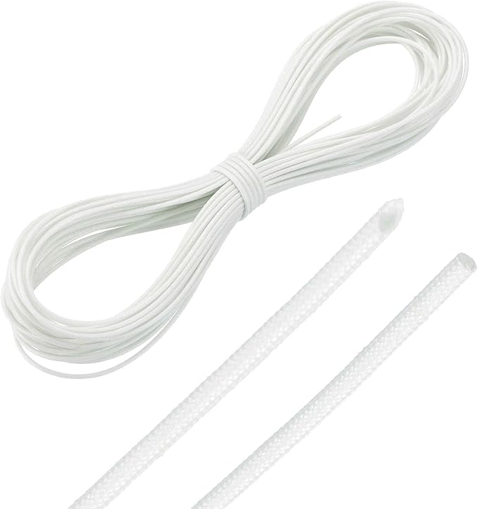 MECCANIXITY 49ft Braided Cable Sleeve, 1/32" ID 200C Heat Resistant 1500V Fiberglass Wire Insulation Cord Protector Organizer Wires Management for Motor Engine Fuel Line, White