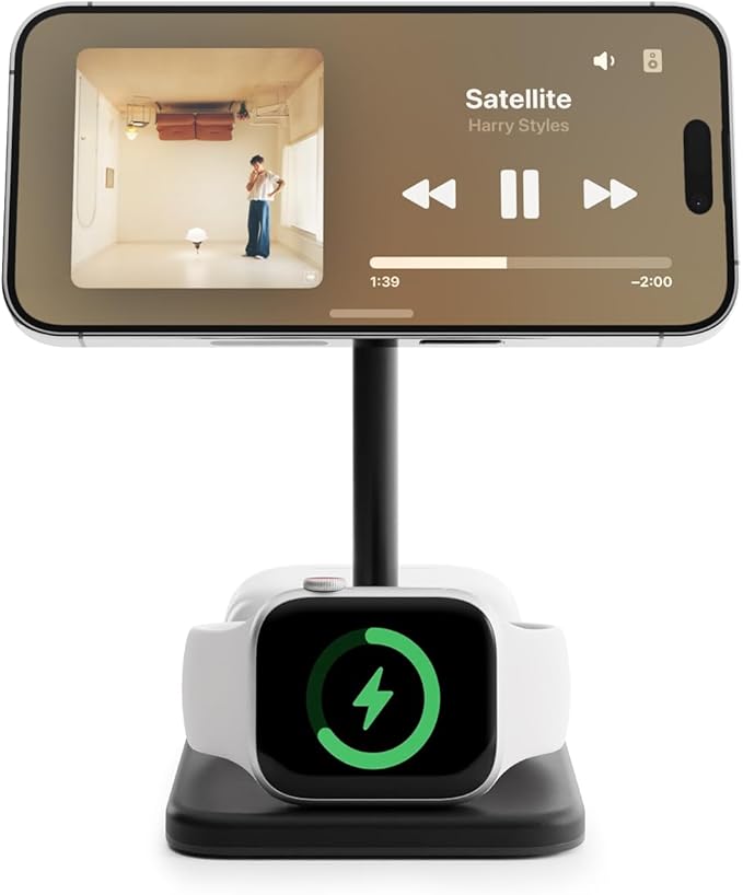 Twelve South HiRise 3 Deluxe Twelve South 3-in-1 MagSafe + Qi2 Charging Stand for iPhone, Watch, and AirPods, Black