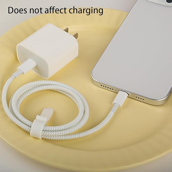 4pcs 1.6M(5.25FT) Spiral Cable Protector, Multicolor Suitable for Most Phone/Pad/Laptop USB Wire Cord Savers Protection Cover Anti-Break Wrap Charger Data Line Cables Sleeves, Pearl White