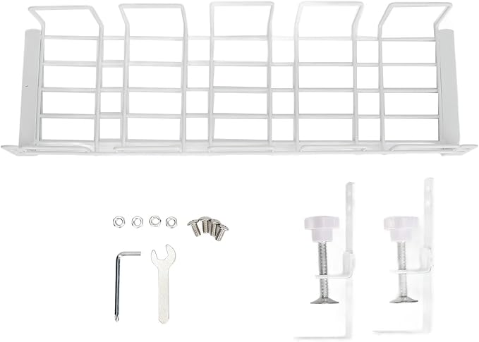 Zerodis Storage Racks Wire Management Tray Cable Management Rack No Drill Steel Cable Tray Organizers Metal Cord Organizer with Clamp for Standing Desk Under Desk Under (White)