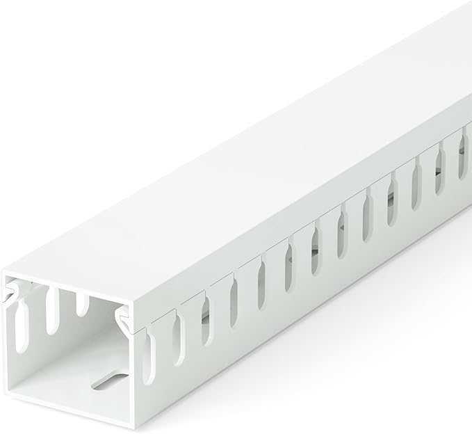 ZhiYo H1.4 W1.6 in Server Rack Cable Management Raceway, 12ft (4 X L3ft) Cable Raceway Kit, Electrically Safe PVC Open Slot Wire Cord Hider for Under Desk/Computer/Network Cords, White