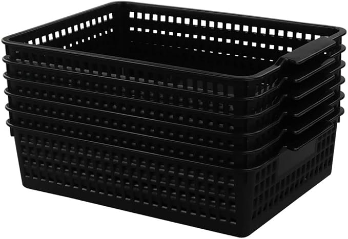 Begale 6-Pack Desktop Storage Basket for Office Supplies, File, Letter and Document Organizer, Black