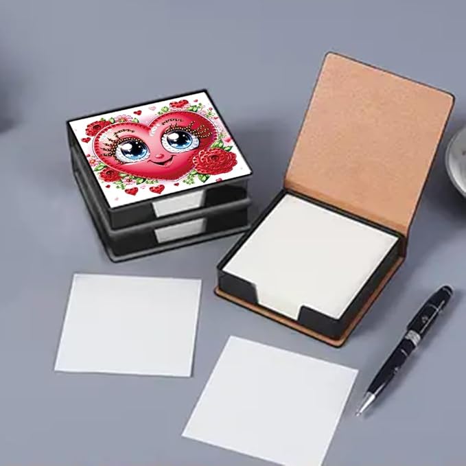 FRANDEK Heart-Shaped Roses Diamond Art Note Box DIY Set, Sticky Notes Holder with 160 Refills, Love Theme Desk Organizer Gift for Valentine'Day Anniversary Romantic Office & Home Decor