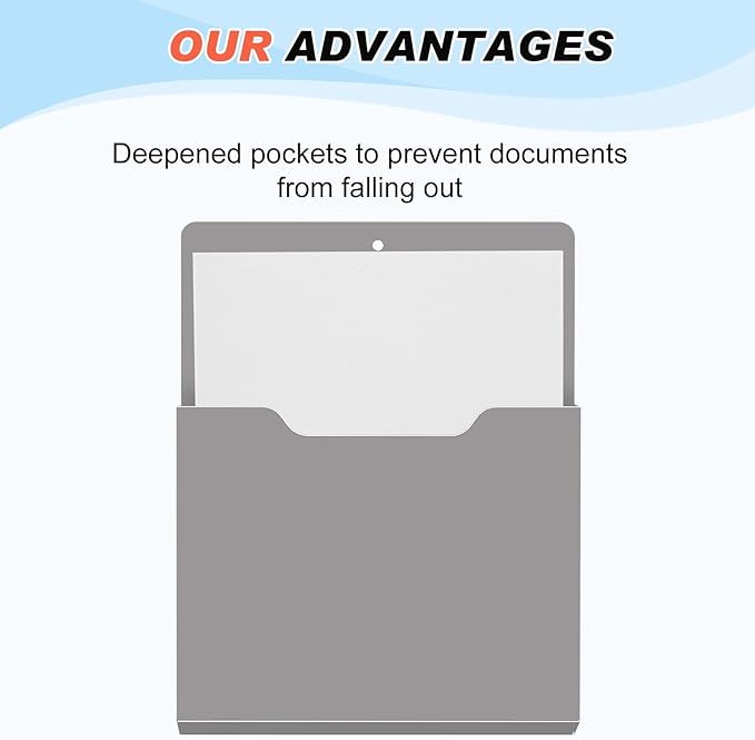 Fuutreo 6 Pcs Magnetic Wall File Organizer Magnetic Wall File Holder Refrigerator Magazine Holder for Mail Letters Paper(Achromatic Colors,Vertical-large)