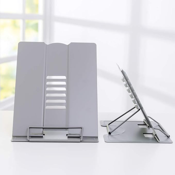 Citmage Desk Book Stand Document Holder Heavy Duty Metal Reading Stand with Book Magazine Menu iPad Music Score Speech Draft with 6 Adjustable Positions(Grey)