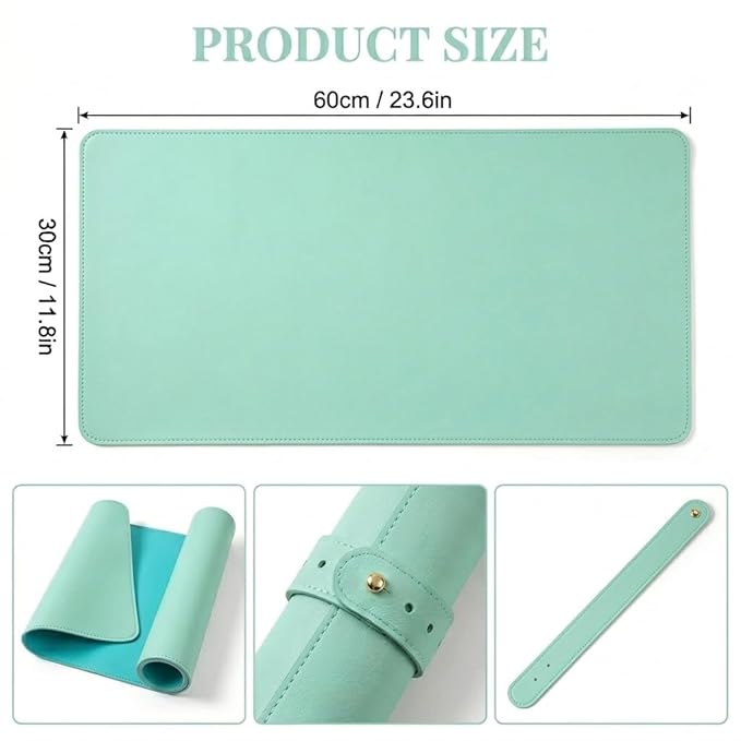 Double Sided Nail Art Table Mat, Soft Microfiber Leather Nail Hand Rest Mat, Waterproof Nail Arm Rest, Nail Mat for Manicure Table Nail Technician, for Desk, Dining Table, Green & Blue (MAT ONLY)