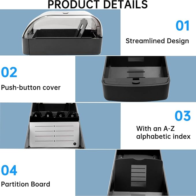 Business Card Holder, 350-Card Capacity Business Card File Plastic Storage Box with Transparent Tilted Lid, Dust-Proof Desktop Organizer for Office Reception(SIZE:S)