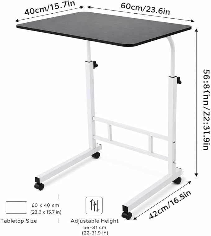 Mobile Standing Desk Adjustable Height for Laptop – Small Rolling Desk & Portable Table on Wheels – Laptop Cart & Computer Workstation – Small Standing Table with Wheels for Home Office