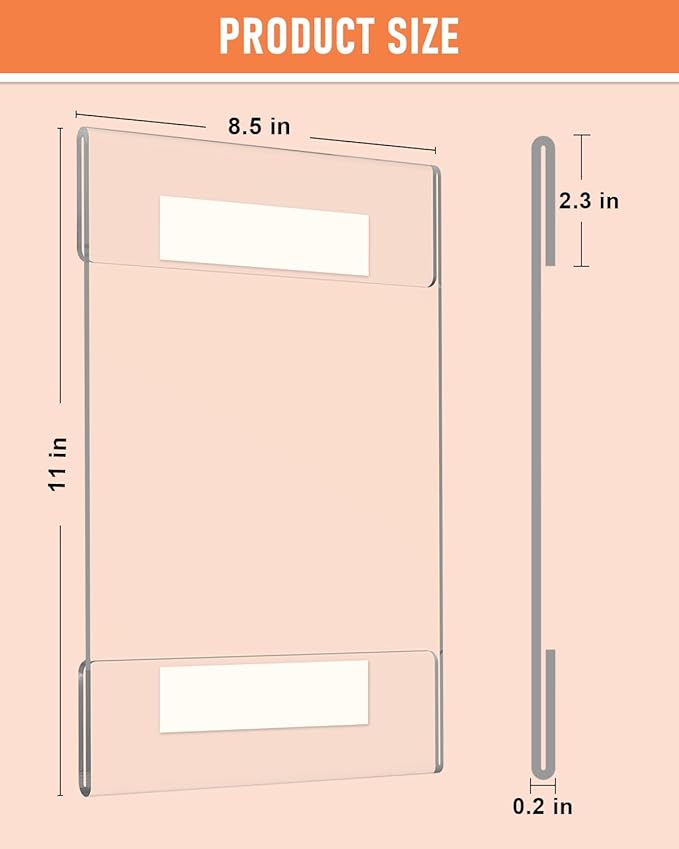 Dynta 12 Pack Acrylic Sign Holder 8.5 x 11 with Double Sided Adhesive Tape, Plastic Sign Holder Wall Mount, Memo Document Flyer Brochure Menu Holder for Display