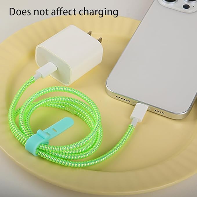 4pcs 1.6M(5.25FT) Spiral Cable Protector, Multicolor Suitable for Most Phone/Pad/Laptop USB Wire Cord Savers Protection Cover Anti-Break Wrap Charger Data Line Cables Sleeves, Laser Green