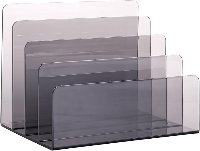 Sooyee 4 Compartment Acrylic File Organizer Holder Folder Organizer for Desk,Office Decorations for Work,Clear Black