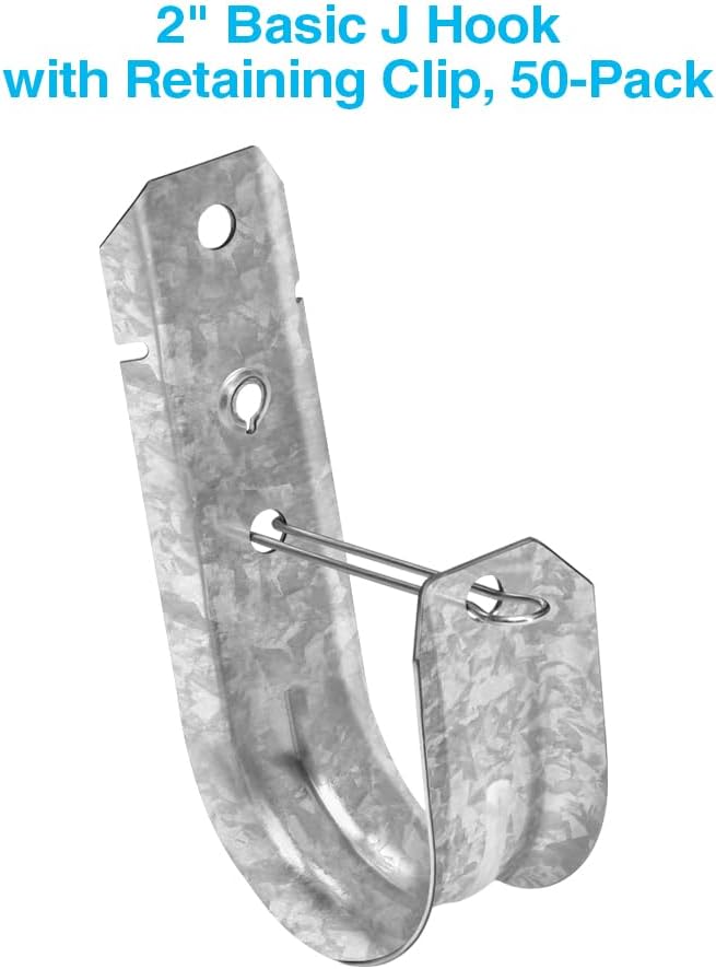 InstallerParts Cable Support Wall Mount J-Hook with Retaining Clip, 2", 50 Pcs