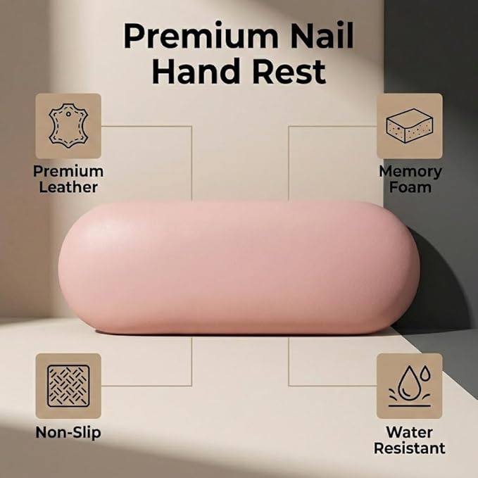 Nail Arm Rest Cushion, Nail Hand Rest Pillow for Manicure, Leather Nail Cushion Arm Rest for Nails Tech, Ergonomic Hand Rest for Nails Tech, Waterproof Nail Arm Rest for Salon Table, Pink