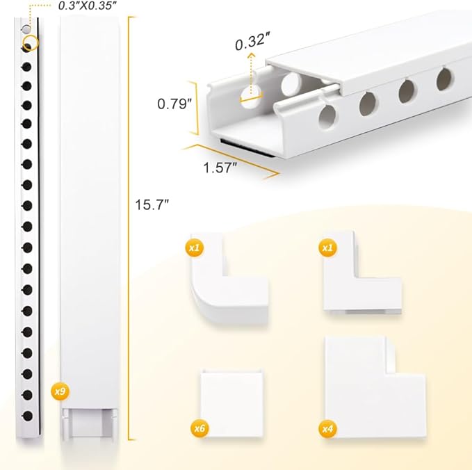 Cable Raceway Kit,139 Inch Open Slot Cable Management Kit with Upgraded Snap Structure,Under Desk Cord Organizer with Cable Management System for Network/PC/TVs 15.7" X 1.57" X 0.79" X 9PCS