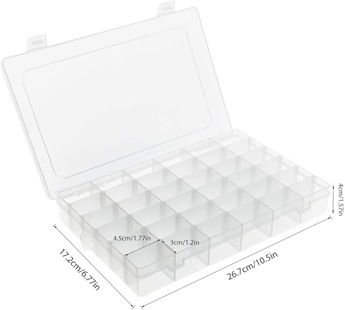 Umirokin Small Parts Organizer Box 2 Pack, 36 Grid Bead Organizer with Adjustable Dividers, Plastic Organizer Box for Screws, Jewelry Making, Craft Storage, Fishing Tackle, Clear Compartment Container