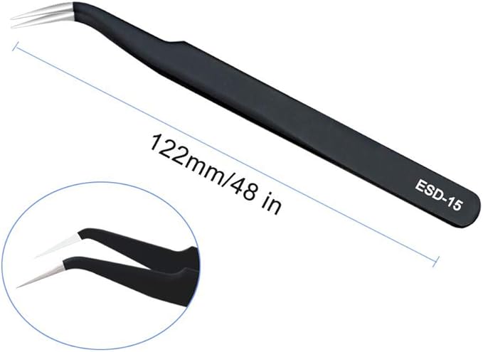 ESD Anti static Precision Electronics Tweezers tools Kit,Non Magnetic Multi-standard Stainless Steel Tweezer Set for Electronics Jewelry-making Repairing,cell phone repair,2pack (ESD-14 and ESD-15)