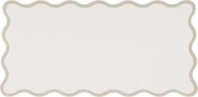 Scalloped Desk Mat, 31.5" x 15.7", PU Leather, Waterproof Anti-Slip, Cute Aesthetic Desk Pad for Office/Home/Game/Vanity (Beige, Large)