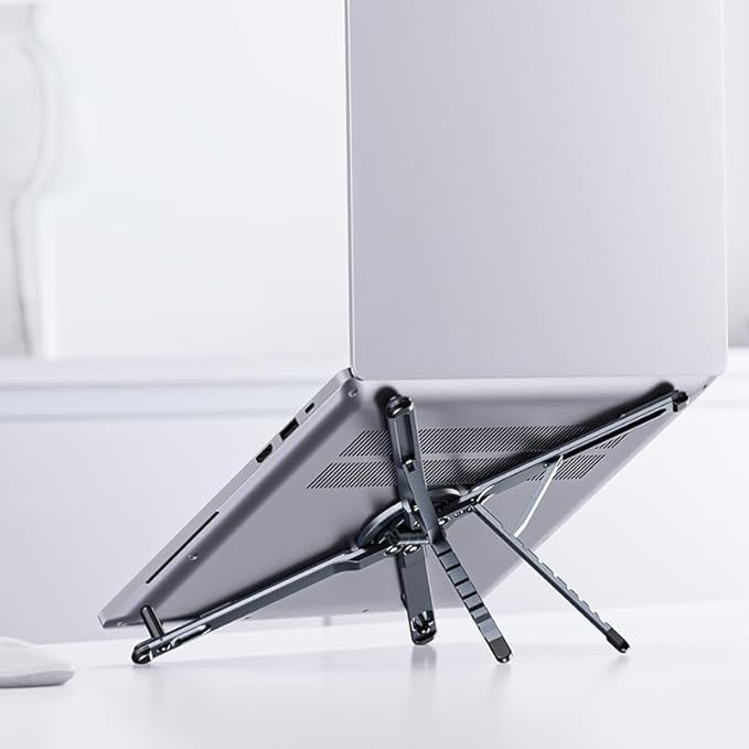 Magnetic Laptop Stand, 3-in-1 Portable Foldable Laptop Riser with Magnetic Phone Holder, Aluminum Adjustable Ergonomic Mount for Desk - Travel Stand Fits 10-16" MacBook Pro Air, iPad, iPhone