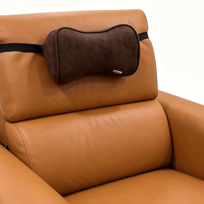 Carwales Car Neck Pillow for Travel Recliner Headrest Cushion Couch Office Chair Memory Foam Lower Back Support Lumbar Pain Relief Ergonomic Design Extension Adjustable Strap Driving Brown 1 Pack